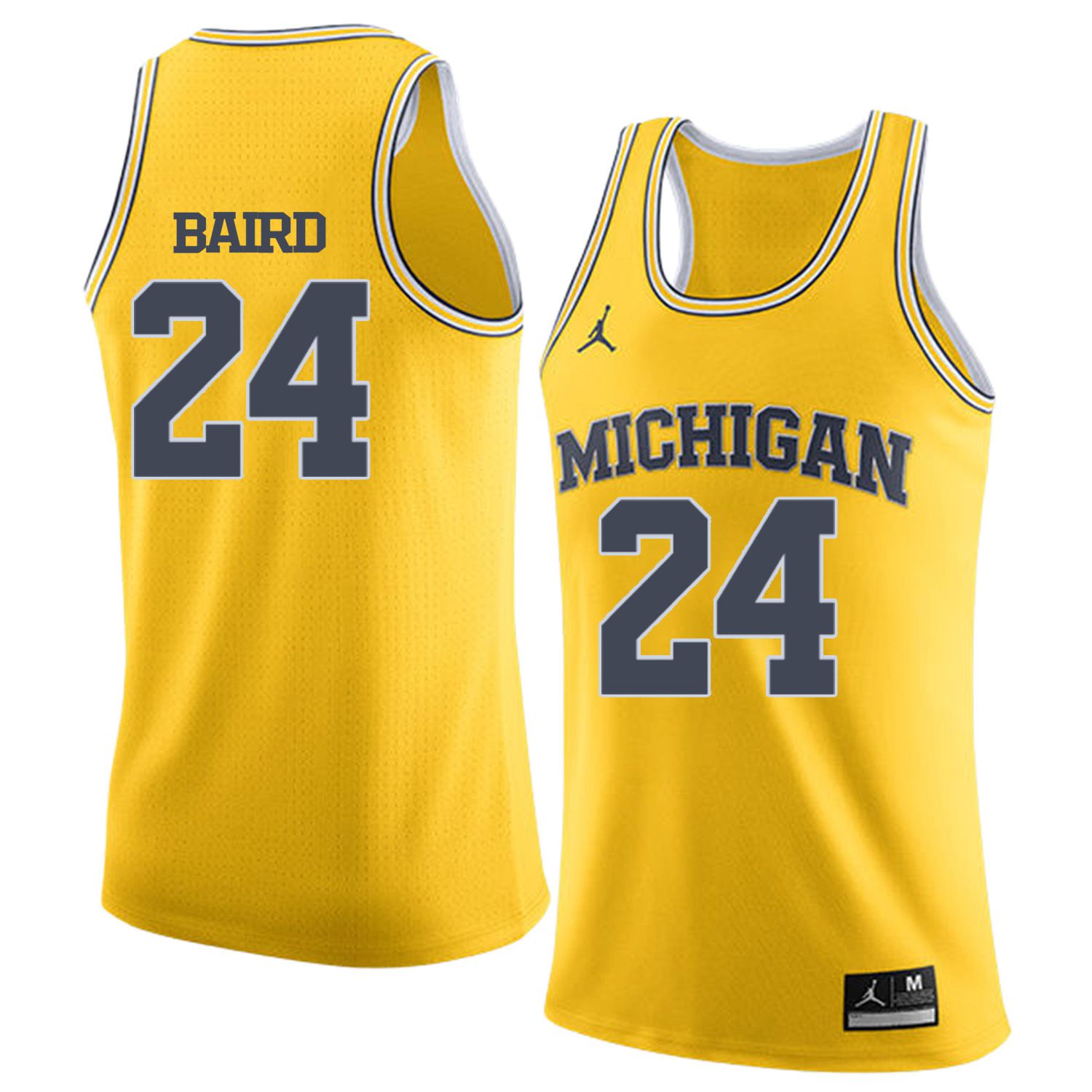 Men Jordan University of Michigan Basketball Yellow #24 Baird Customized NCAA Jerseys->customized ncaa jersey->Custom Jersey